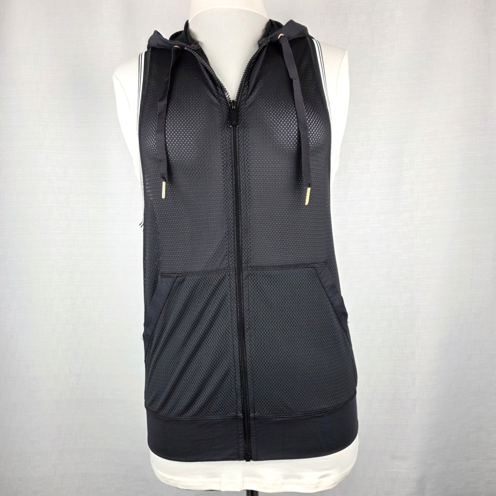 Alala Black Mesh Sleeveless Hooded Vest Women's XS Active Work Out Hip Hop